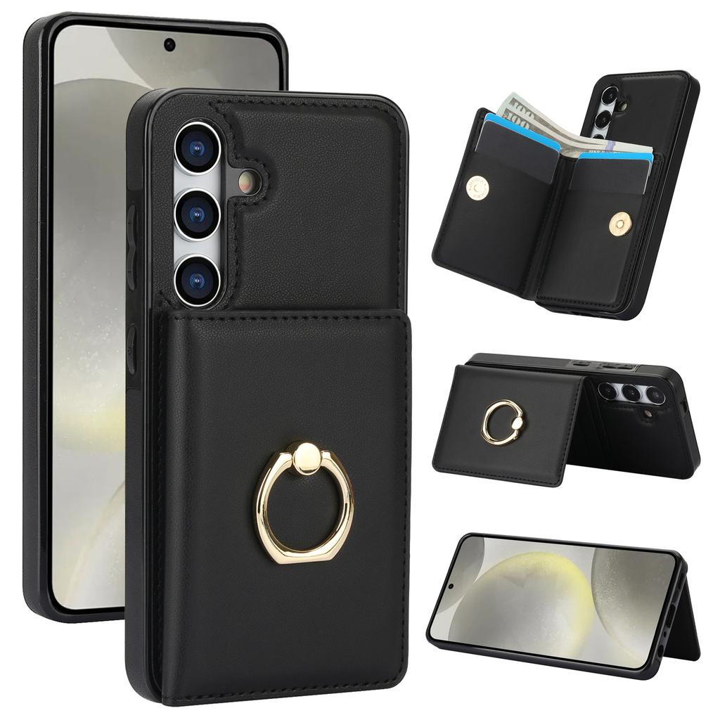 Applicable To iPhone15 Card Case 14Pro Solid Color Ring Buckle Card Change Bag Anti-drop Protective Case Google 8A