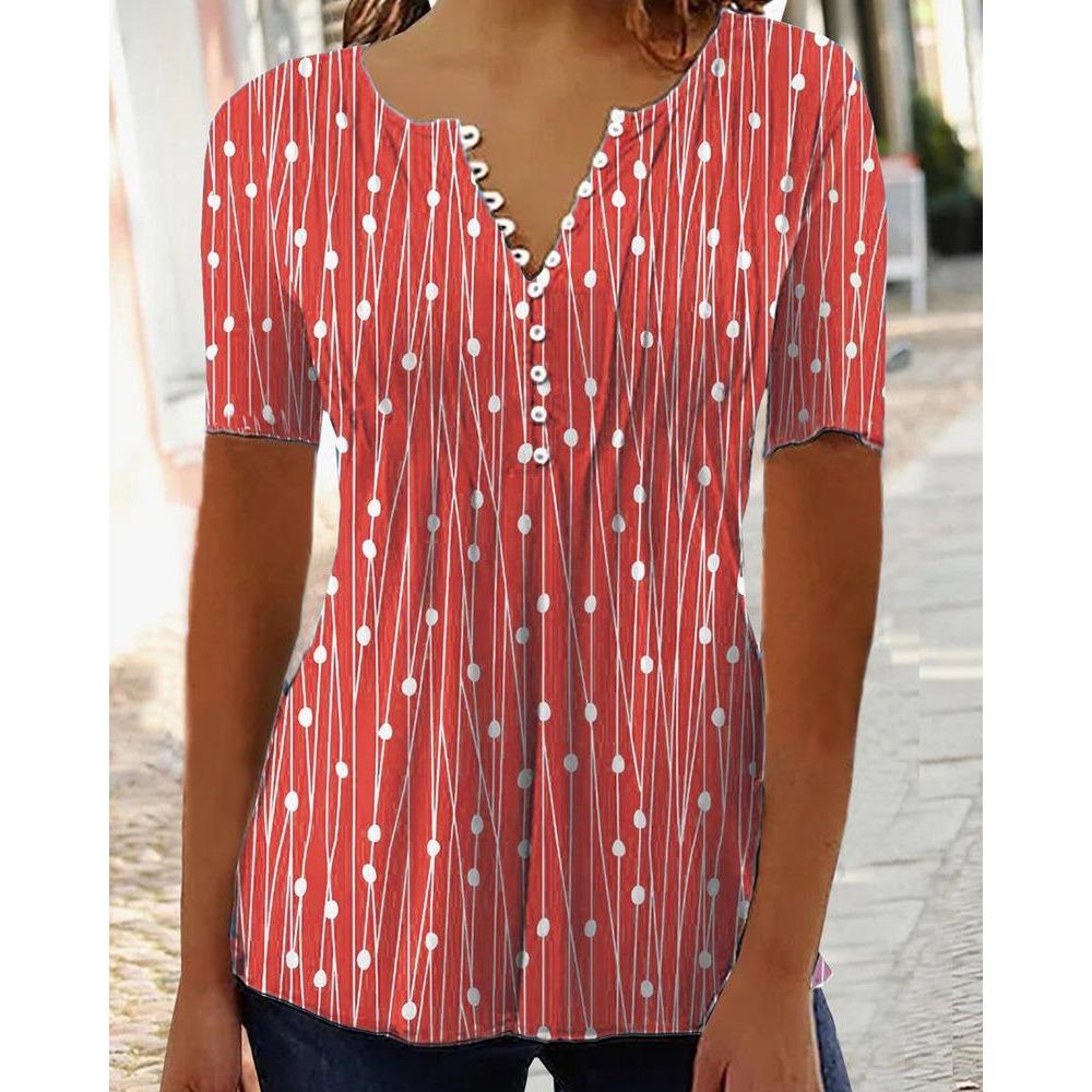 Spring V Collar Printed Long-sleeved Shirt Shirt Bottoming Shirt