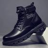 Zimní pánské vysoké boty Trendy černé boty na motorku Outdoor Teplé boty na platformě Pánské šněrovací kožené boty Bota Masculina