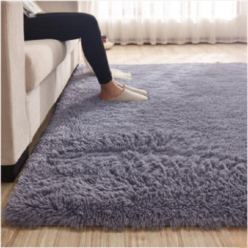 Solid Colour Fluffy Minimalist Style Indoor Carpet Bedroom Bedside Floor Mat Fluffy Plush Carpet Non-slip Floor Mat