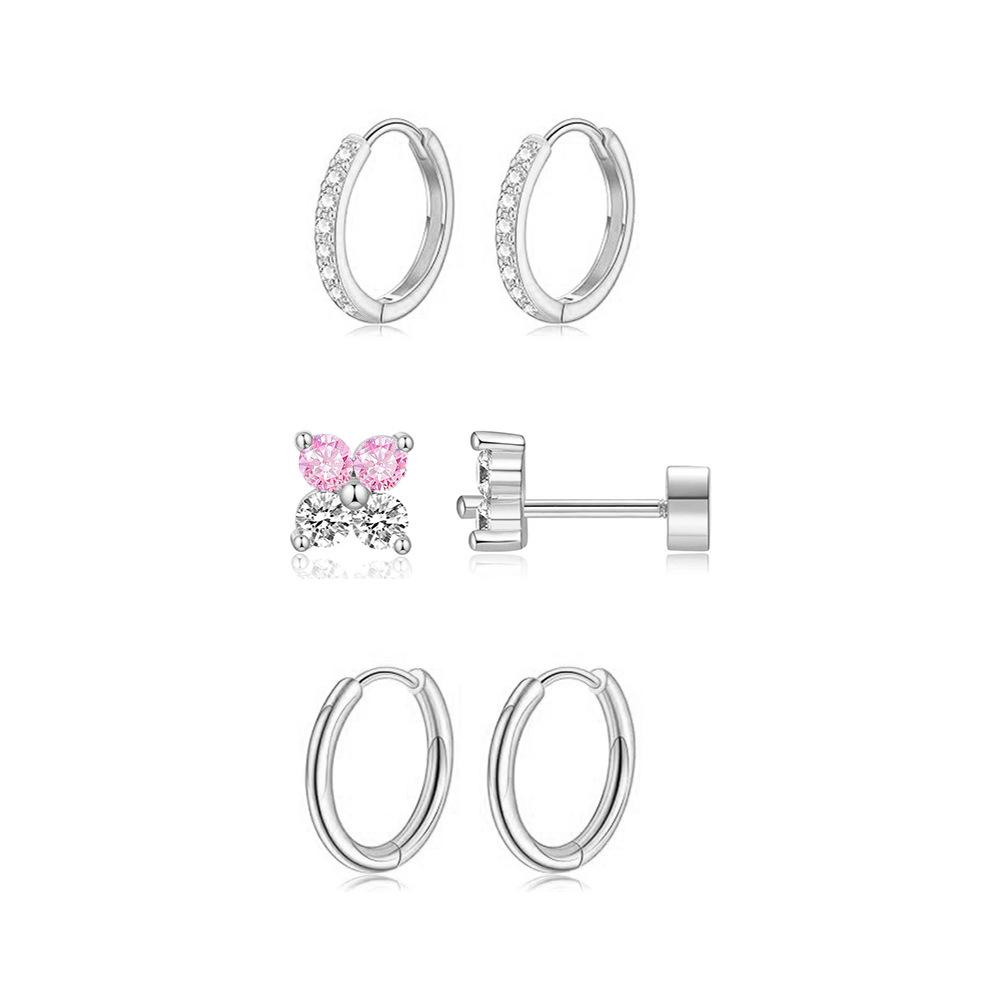 14K Gold Stainless Steel Earrings Flat Back Earrings Small Cartilage Hoop Earring for Women Hypoallergenic Multiple Piercing