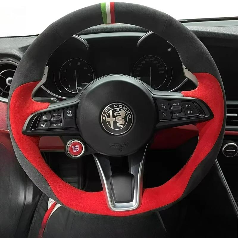 Hub Caps Hand Stitched Renovation Non-slip Wear-resistant Black Leather Car Steering Wheel Cover For Alfa Romeo Stelvio Giulia 2 XGHIJ1