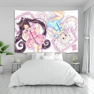 Anime Nekoparas Tapestry Kawaii Pink Psychedelic Wall Hanging Girls Dorm Room Aesthetic Background Banner