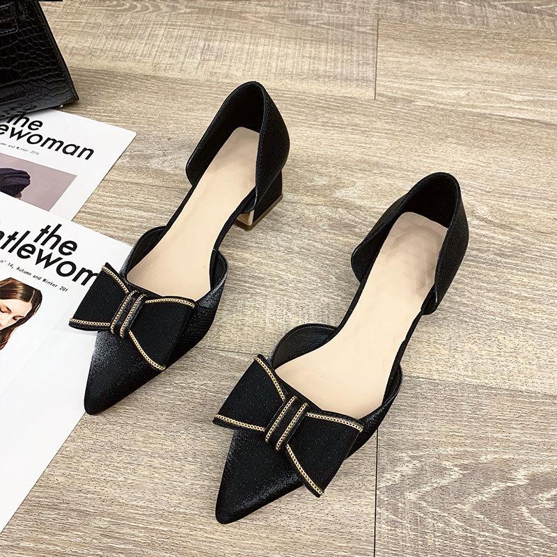 New women's shoes pointed high heels medium heel thick heel fashion bag head hollow sandals women