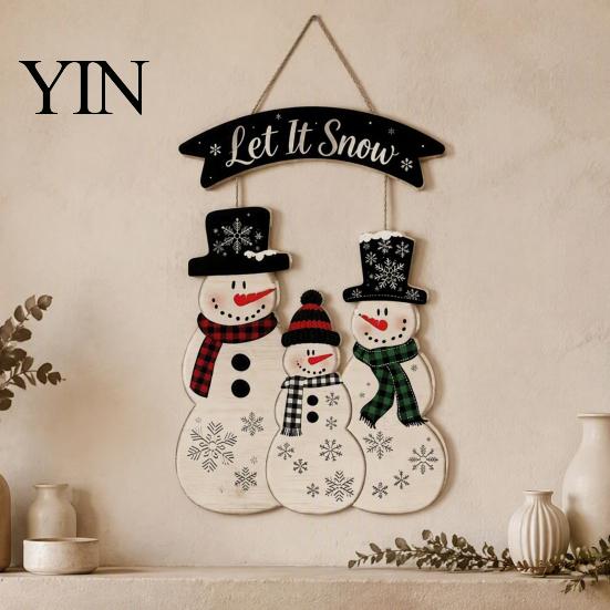 Vintage Style Seasonal Home Accents Christmas Wooden Hanging Sign, Rustic Holiday Wall Decor with Santa Claus Door Hanger Reindeer And Snowman