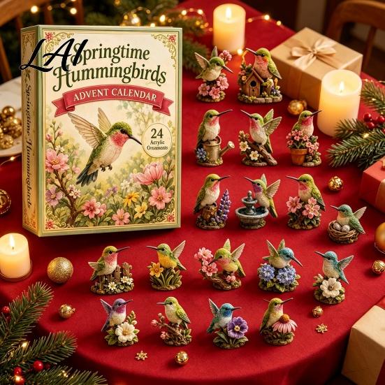 Calendario dell'Avvento di Natale 2026 Calendario Colibrì Set di Ornamenti in Acrilico a 24 Giorni con Figura di Uccello Bomboniere per Feste di Natale Albero Countdown Decorazione da Appendere,