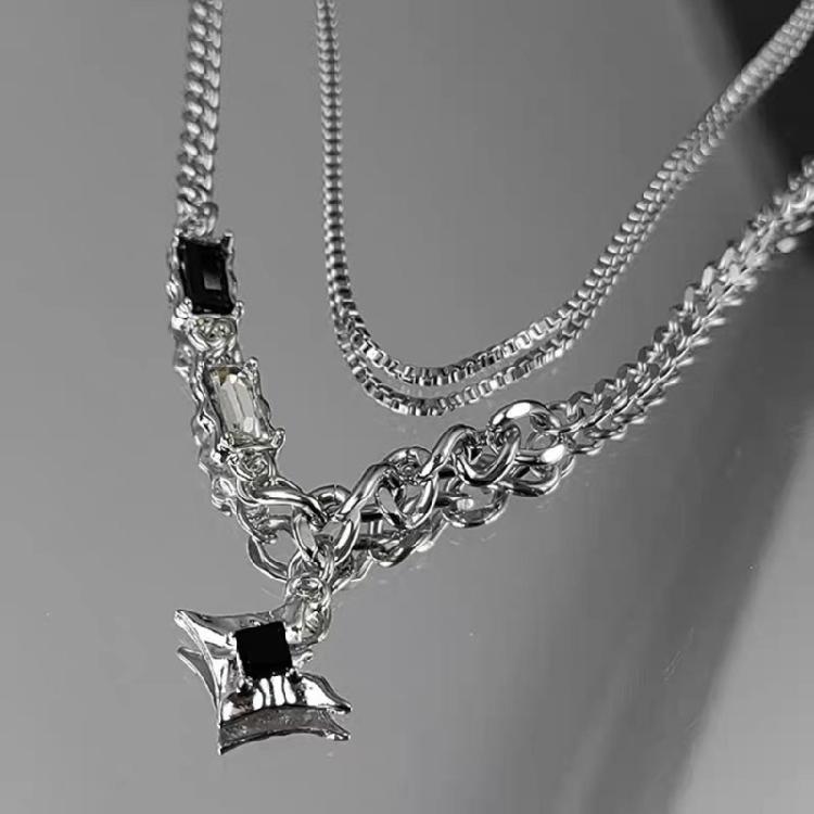 Trendy Unisex Double Layer Lucky Star Necklace Edgy Streetwear Design Couple Matching Jewelry Sturdy Alloy Material