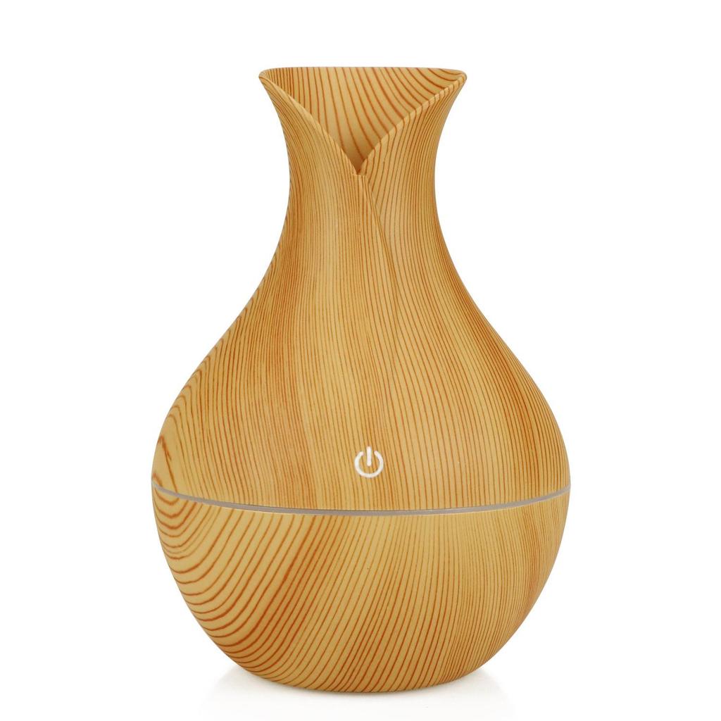 USB Wood Grain Vase Aroma Diffuser: Touch-Controlled, 7-Color Night Light, 5V Humidifier