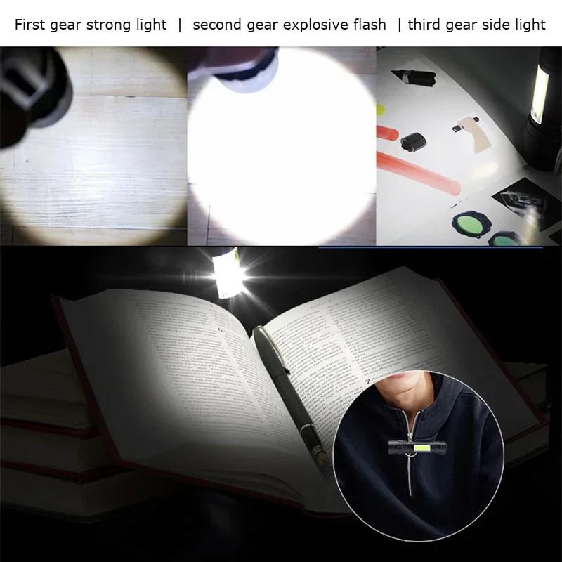 Portable USB Rechargeable Flashlight COB+XPE Zoom Mini Torch 3 Lighting Modes For Outdoor Camping Fishing Emergency Lantern