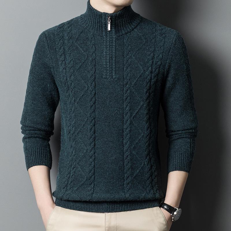 Winter High Neck Knitwear: Thick Warm Half-Zip Sweater for Middle-aged Men XXL