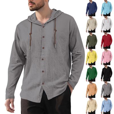 Men's Casual Cotton-Linen Blend Hooded Button-Down Shirt