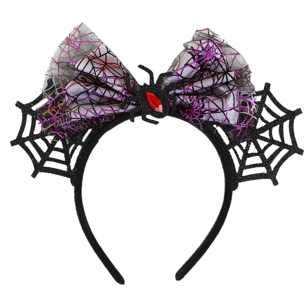 Eye Catching Halloween Costume Headband with Spiders Ears and Bows Adjustable Headwear Cosplay Hair Decoration