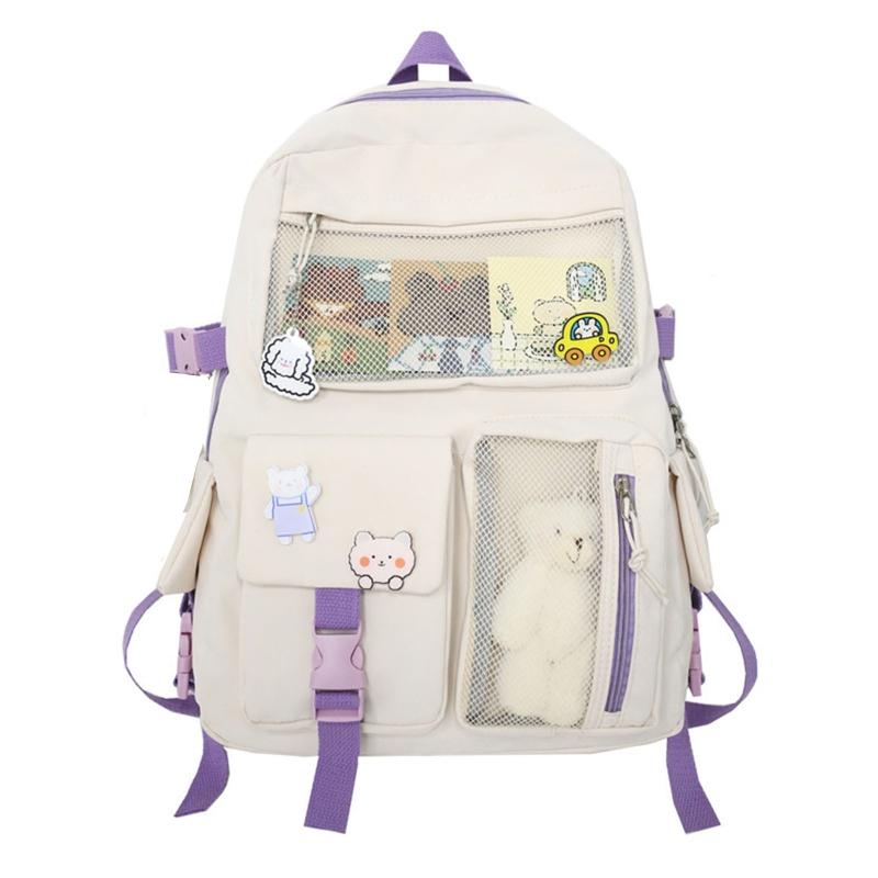 Cartoon Schoolbag Double Shoulder Bag with Zippers and Pockets for Teenage Girl Students School Backpack