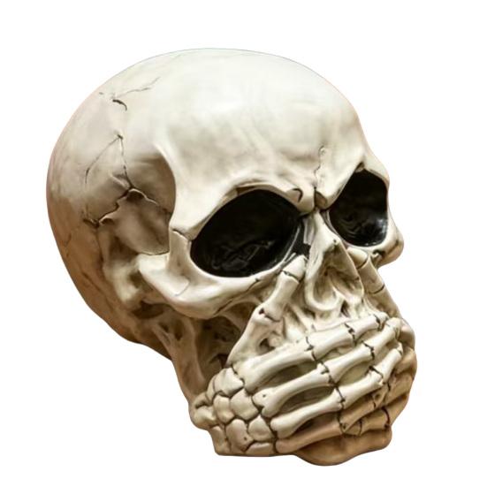 Halloween Totenkopf Figur, Höre Sie Sprich Kein Böses Skelettkopf Statue, Gotische Harz Heimdekoration für Schreibtisch, Bücherregal, Kaminsims, Tischplatte
