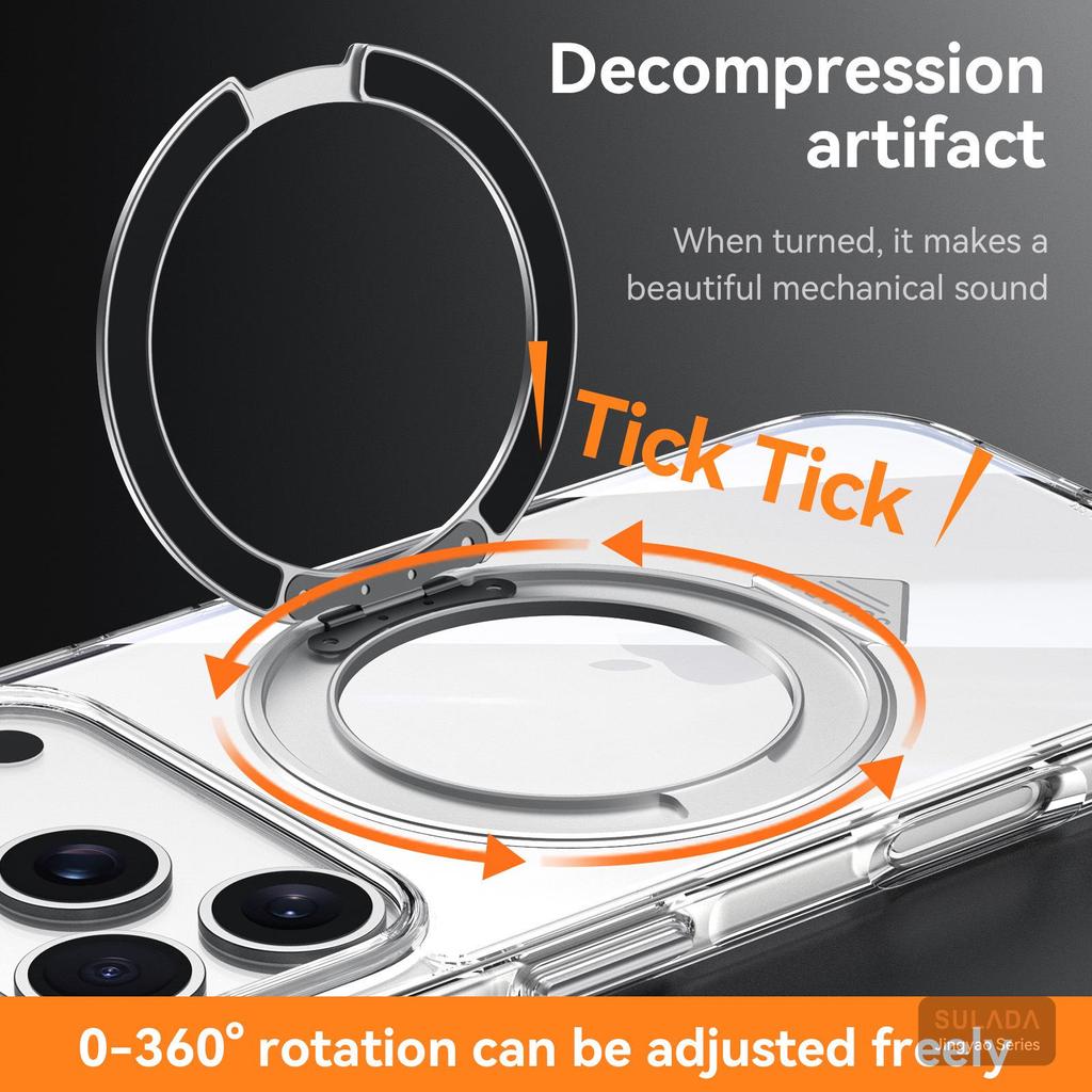 Apple iPhone 17 Pro Max Transparent Magnetic Case with Rotating Stand - Crystal Shine SLD