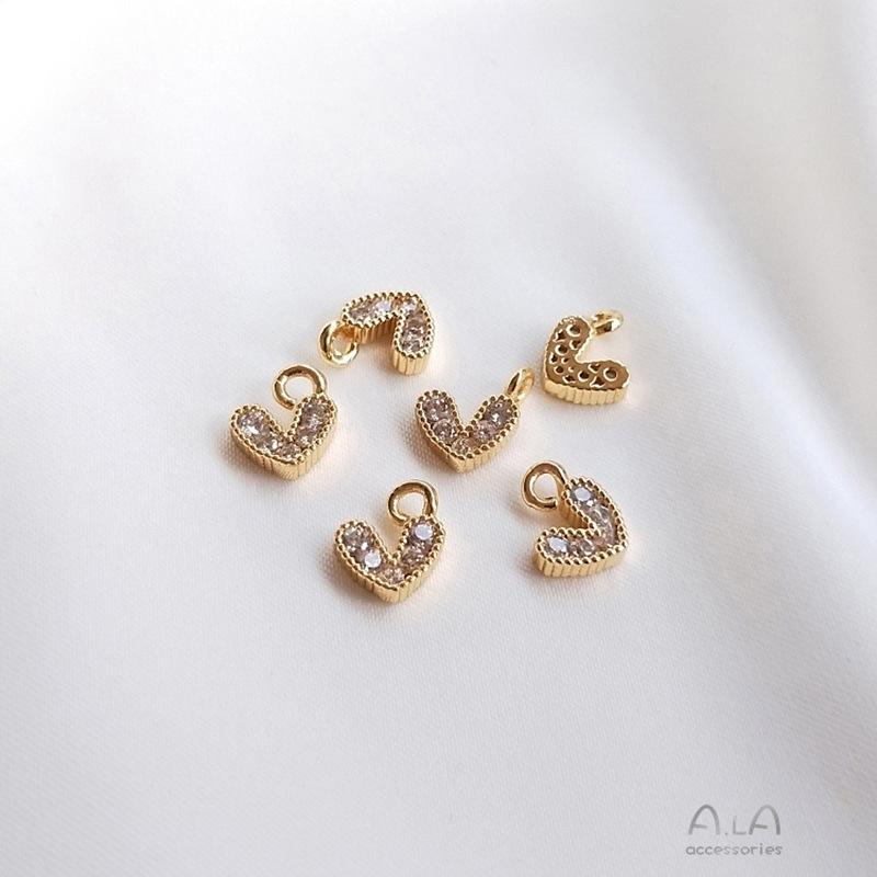 Ala 14K Gold Filled Zircon-Inlaid Heart Pendant for DIY Bracelets