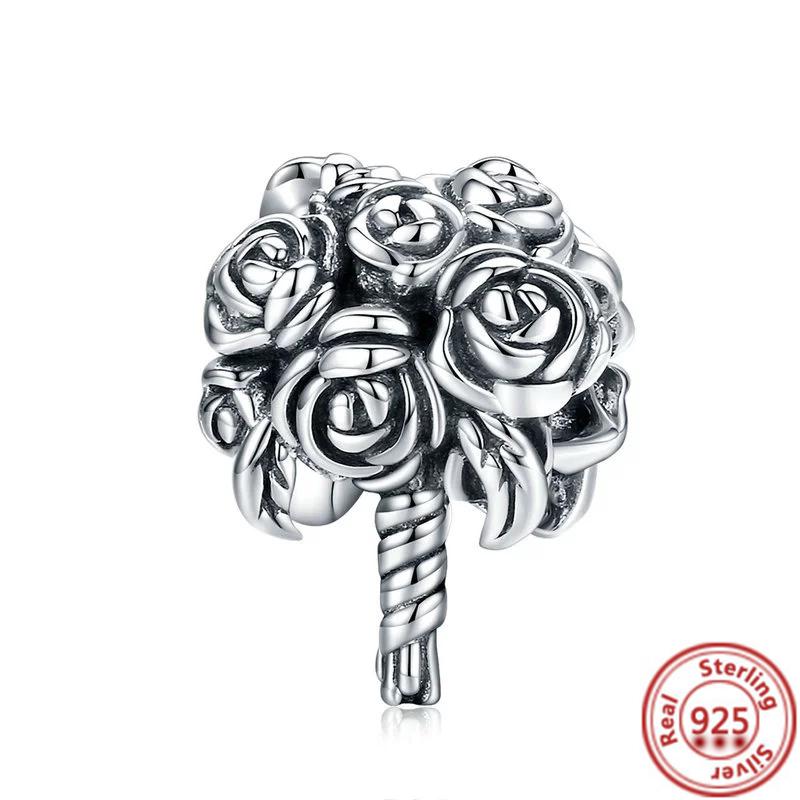 

Медь 925 пробы Сверкающая распустившаяся роза Крупный шарм Весенние цветы Символизируют любовь Бусины Подходят для браслета с шармами Pantaro Мелкий циркон 3mm-4mm