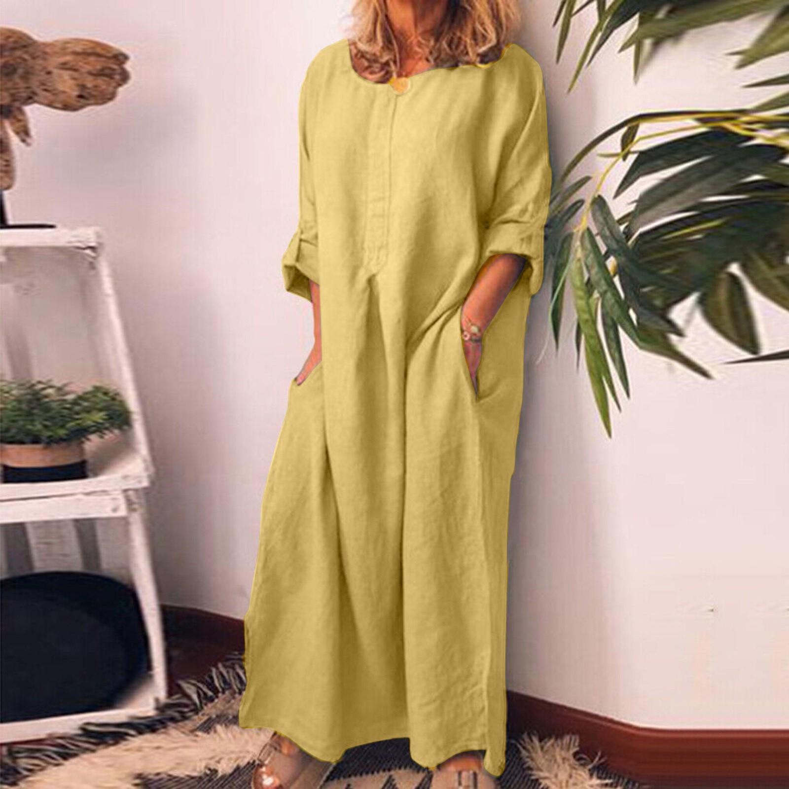 

Женское повседневное однотонное свободное платье из хлопка и льна, прямое платье XXXL