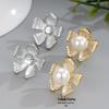 Korean-Style Pearl Stud Earrings, Oil Drop Begonia Flower, Gold-Plated Copper, Fashionably Versatile