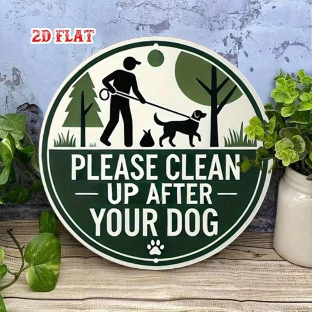 Metal Wall Sign Dog Poop Cleaning Up Vintage Paw Print Decor 19.8cm Outdoor