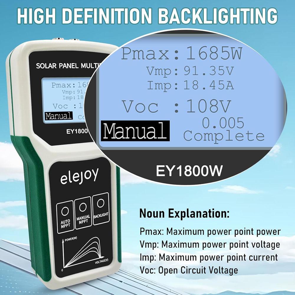 EL400B/EY800W/EY1600W/EY1800W Solar MPPT Photovoltaic Panel Tester Multimeter Smart MPPT Tools for Testing Solar PV Panel Data