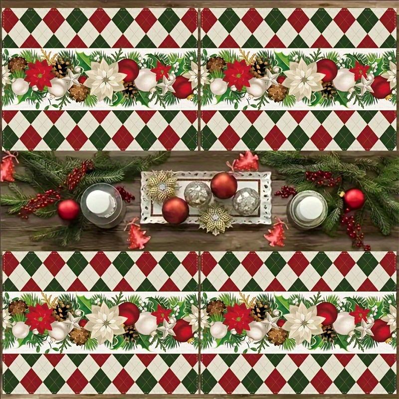 4pcs, Christmas Linen Placemat, Christmas Theme Placemat, Red Heat Insulation Pad, Kitchen Decorative Table Mat Western