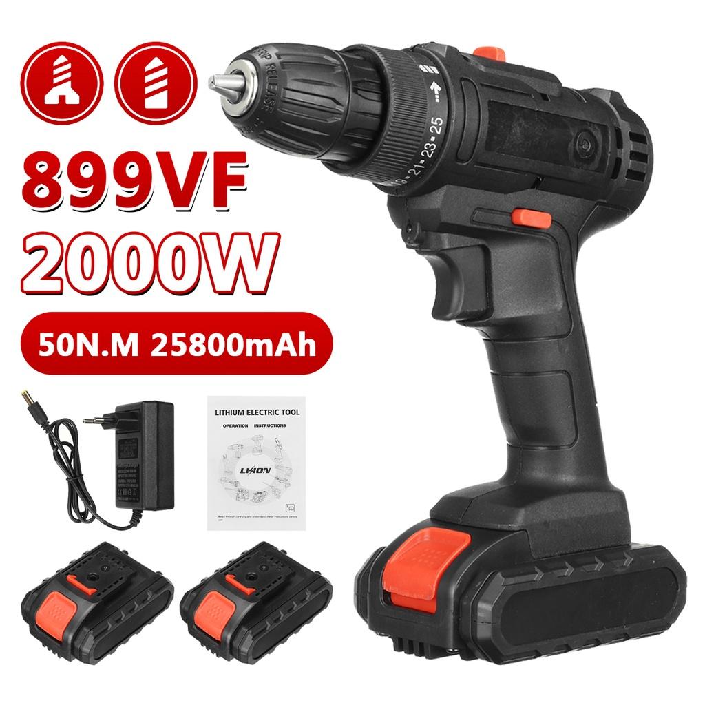 2000W 50N.m 3 In 1 Drill Hammer Variable Speed Cordless Impact Drill with 2 Batteries Cordless Electric Screwdriver