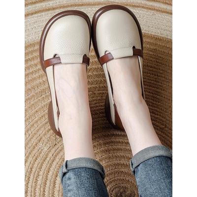 Shallow Mouth Round Head Soft Leather Shoes New Retro Pedal Soft Sole French Women's Shoes Platform Single Shoes
