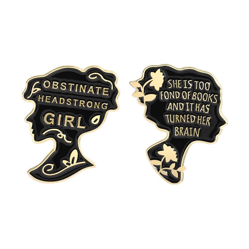 Obstinate Headstrong Girl Enamel Pin Jane Austen Pride and Prejudice Famous Quote Brooch Lapel Badge Jewelry Gift For Friends