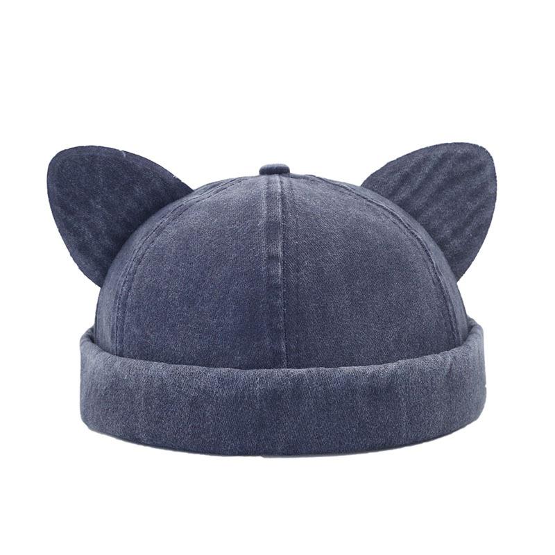 Cute Cat Ears Beanie Hat Male and Female Landlord Hat Versatile Melon Fur Hat Washed Old Yuppie Hat