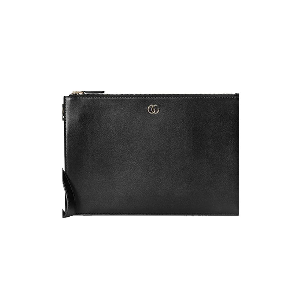 Gucci GG Marmont Silver Logo Leather Clutch Men clutch Black 475317-0YK0N-1000
