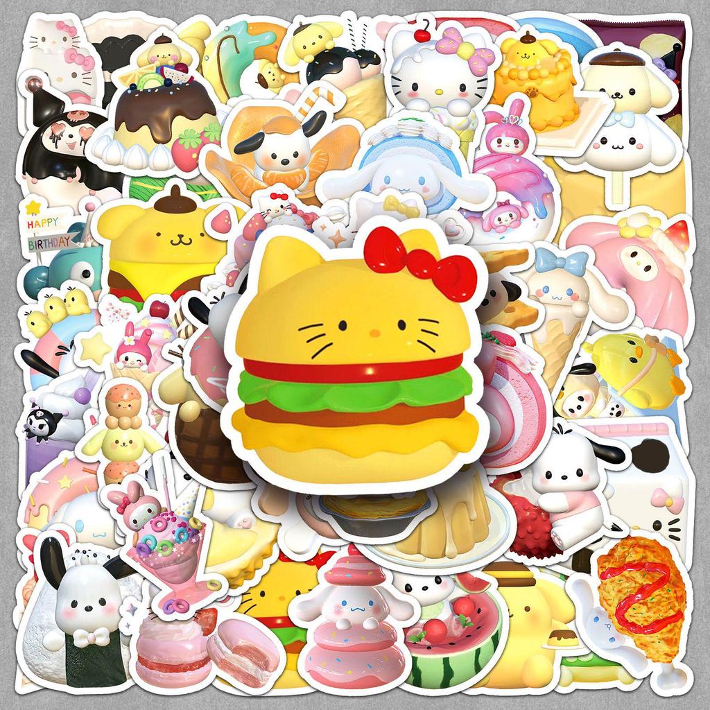 50 Sheets of 3D Sanrio Dessert Stickers for Journals and Stationery