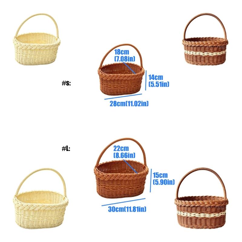 Faux Wicker Basket with Handle, Plastic Fruit Display Basket for Countertop Display, Home Storage, and Carry Use