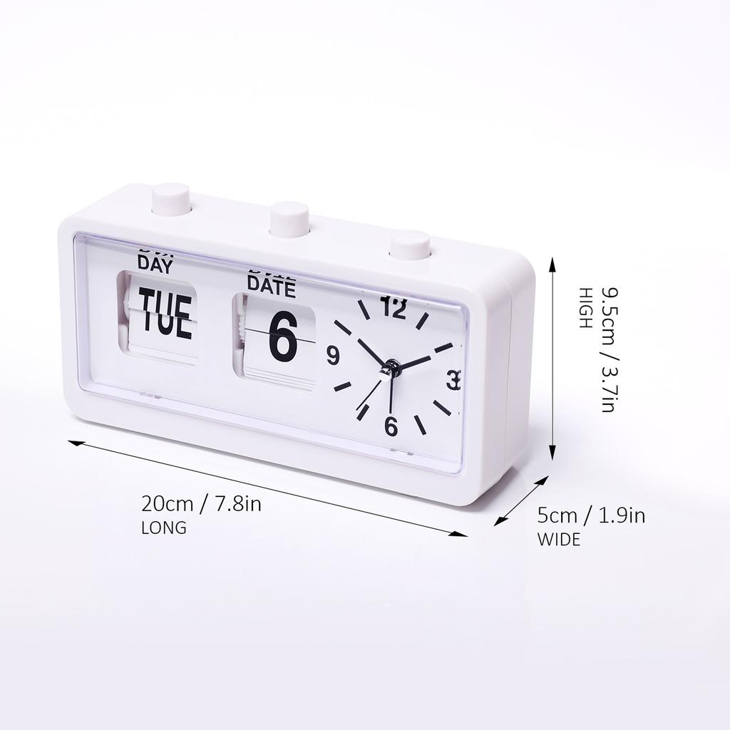 Classical Retro Mechanical Alarm Clock with Manual Flipped Calendar Date Day Time Display for Living Room or Office