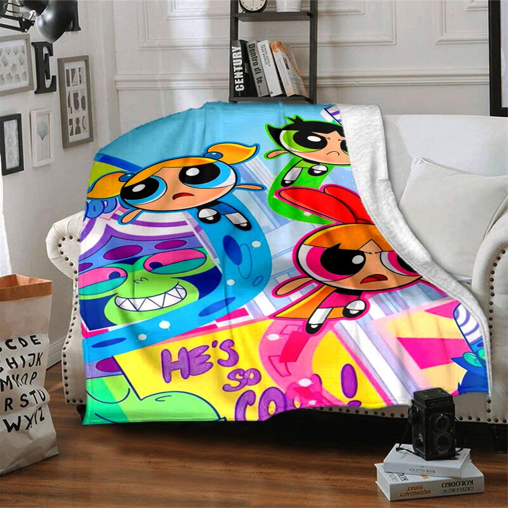 1PC Powerpuff Girls Blanket Lightweight Flannel Throw Blanket for Sofa, Bed, Travel, Camping, Livingroom, Office, Couch
