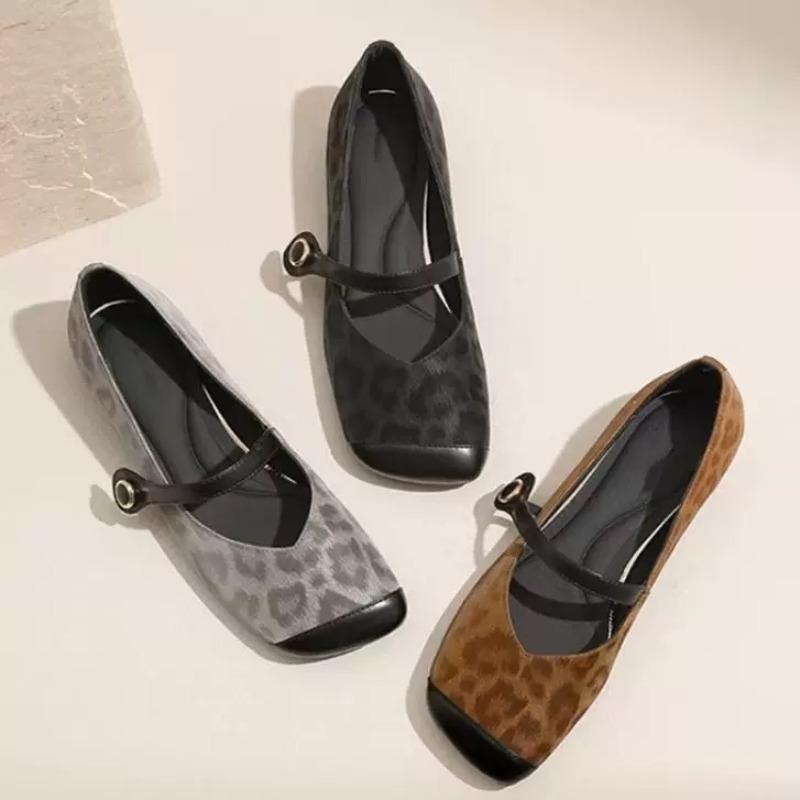 Leopard Women Loafers Square Toe Heeled Shoes Elegant New Summer Sandals Designer 2025 Casual Sport Sneakers Woman Zapatillas