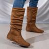 Plaid-Design Schlupf-Westernstiefel Frau Flach Wildleder Flock Dicke Absätze Cowboystiefel Frau Seitenreißverschluss Mid-calf Kurz Botas