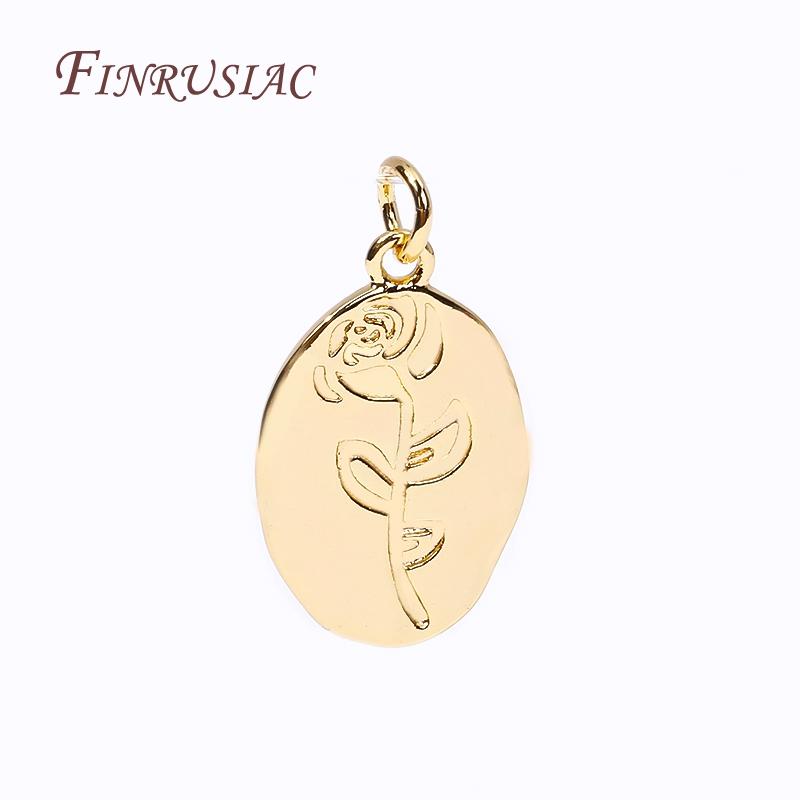 18K Gold Plated Rose Pattern Pendants For Making Necklace,Fashion Oval Metal Charms DIY Jewelry Making Findings Accessories