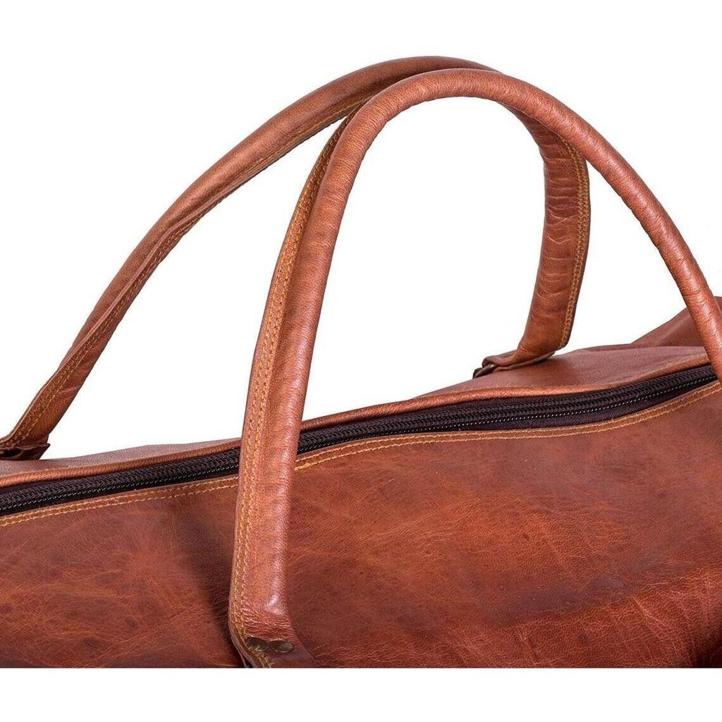 Vintage Real Goat Leather Travel Bag Luggage Weekender Overnight Duffle Bag