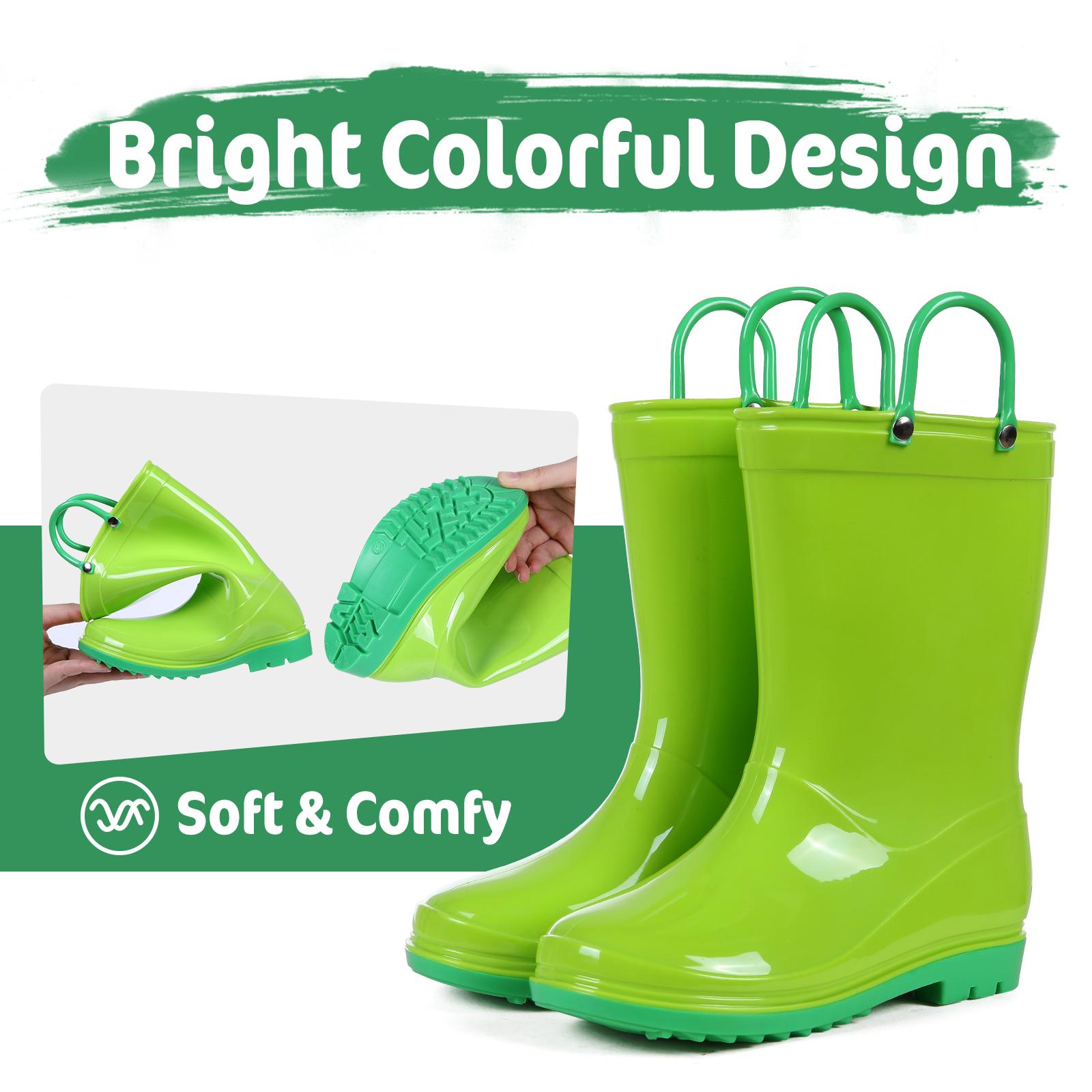 

Kidmi Children Rain Boots Girls And Boys Outdoor Non-slip Rubber Rain Shoes Cute Easy Clean Kids Waterproof Boots With Handles 23-Foot 6.06inch зелений
