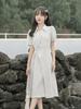 French sweet waist and thin temperament dress, summer new gentle wind design sense niche shirt medium and long dress