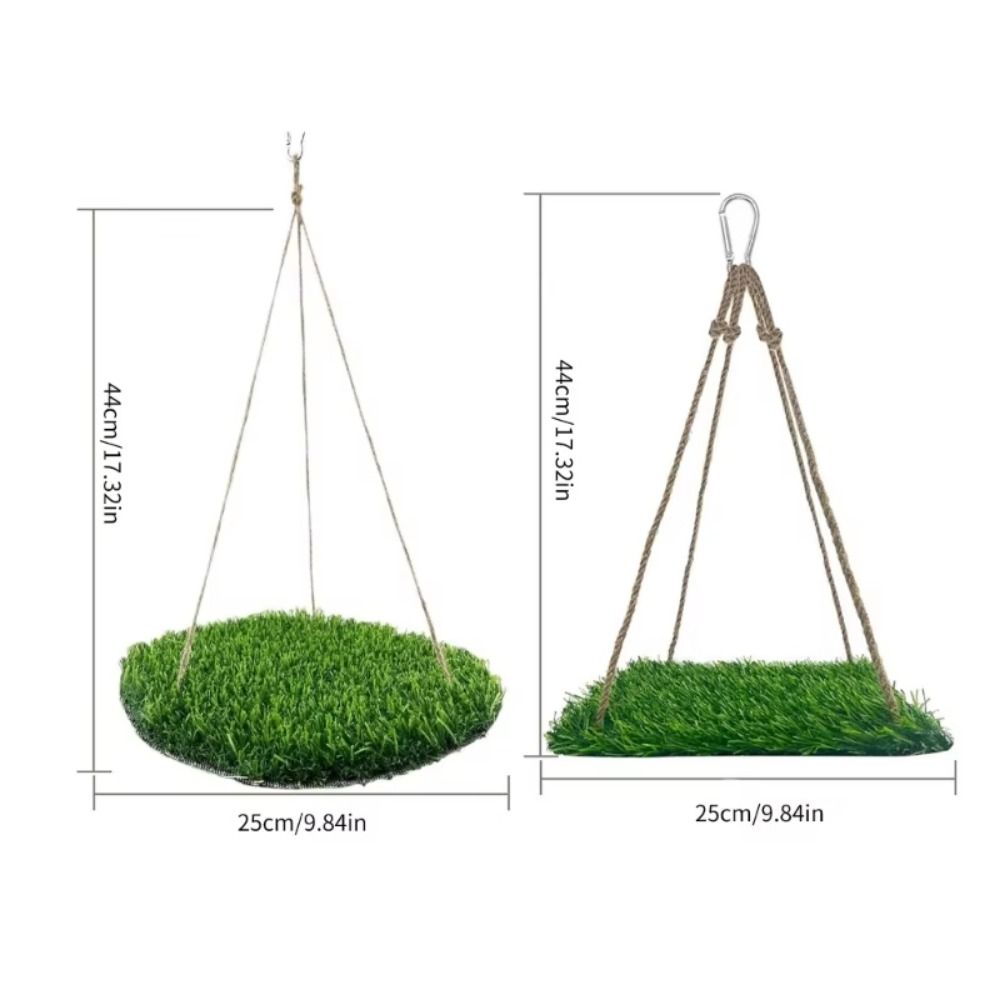 Artificial Grass Bird Swing Mat Round/Square Shape Natural Hamster Sleep Bed with Hooks Decorative Foraging Mat Toys