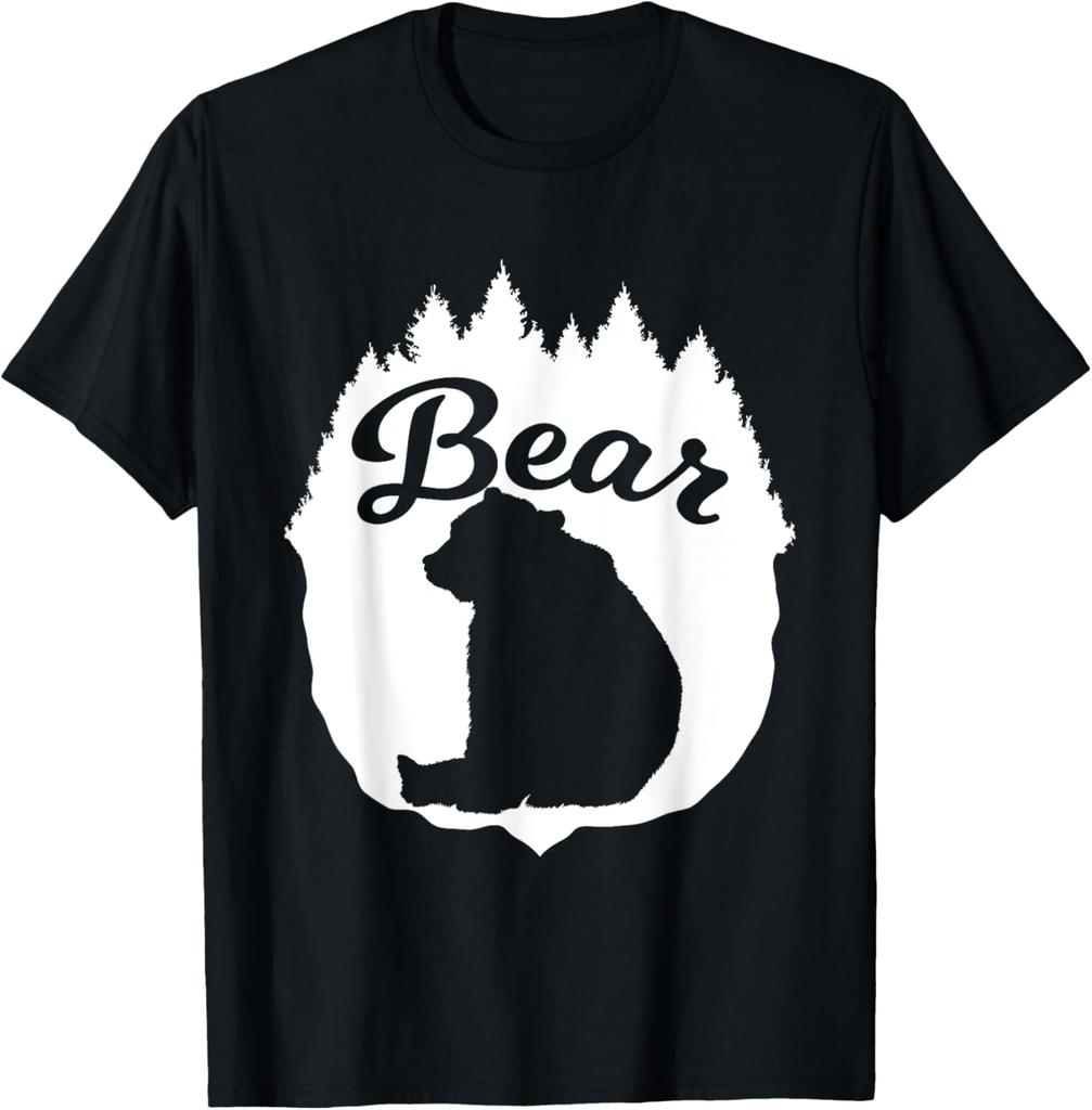 Bärensilhouette Wald Bäume Grafik T-Shirt Lässiges Baumwoll Kurzarm T-Shirt für Herren