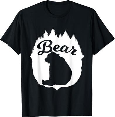 Bear Silhouette Forest Trees Graphic Tee Casual Cotton Short Sleeve TShirt for Men
