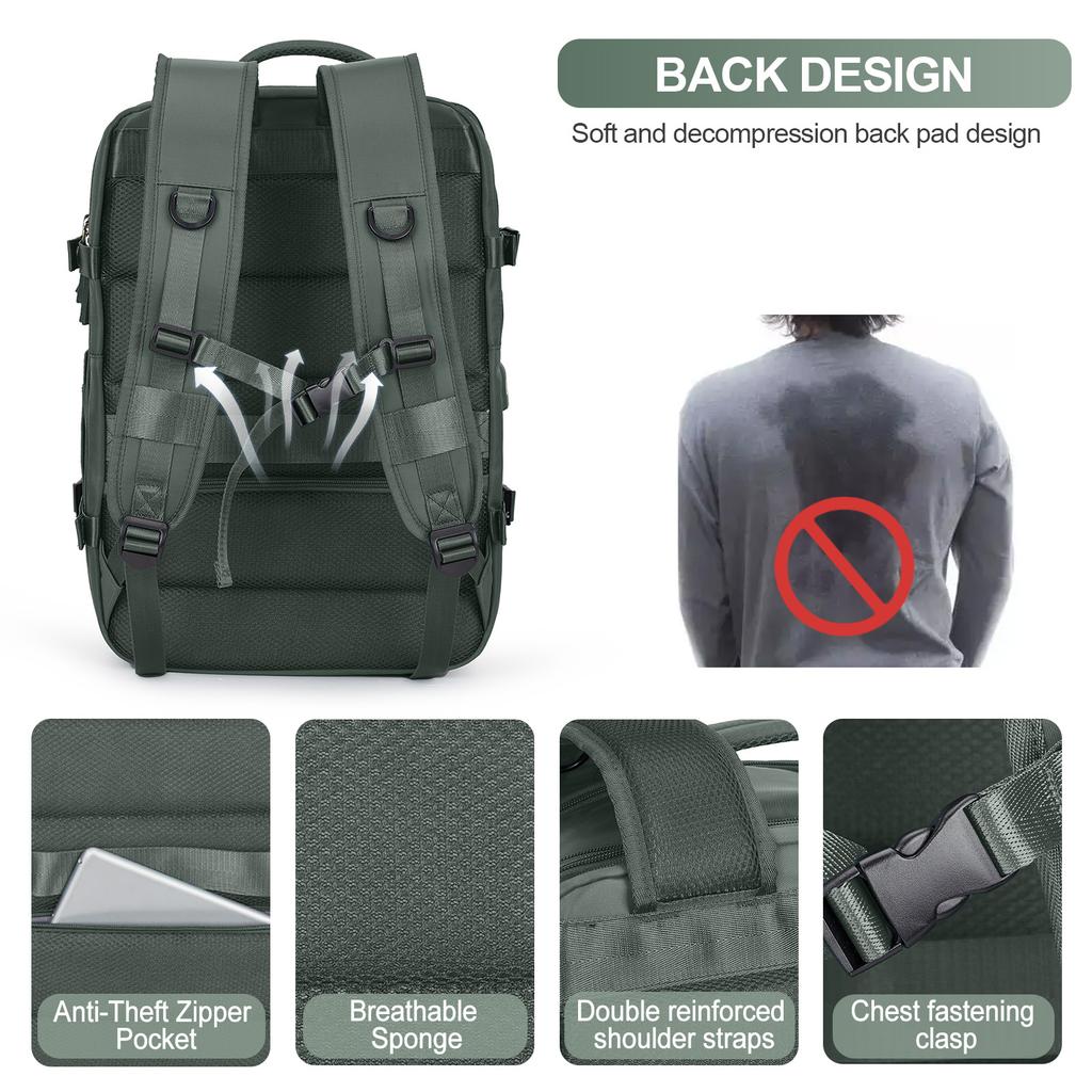 Expandable Travel Laptop Backpack for Men and Women, Large Capacity Waterproof Hand Luggage, Airplane Carry-On Bag