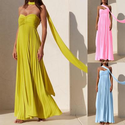 Women's Fashion Pleated Bandeau Dress - Sleeveless, Solid Color, New Arrival