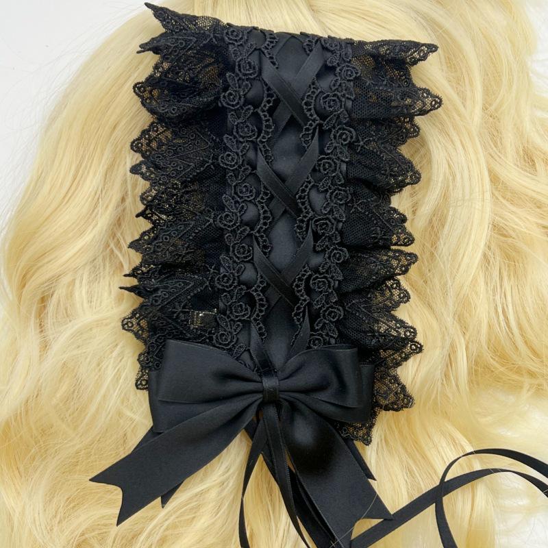 Gothic Lolita Spitzen Schleifen Stirnband - Schwarz Rot Dienstmädchen Haaraccessoire