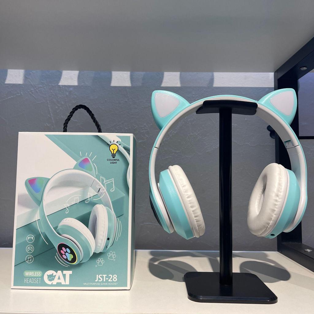 New JST-28 Cat Ear Bluetooth Headphones: Foldable, Over-Ear, Luminous, Wireless.