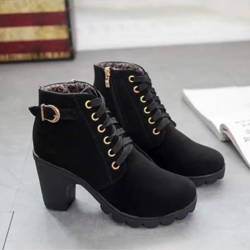 Autumn High-top Women's High Heels Fashion Comfortable Thick-heeled Women Boots Simple Womens Party Casual Shoes  Trends