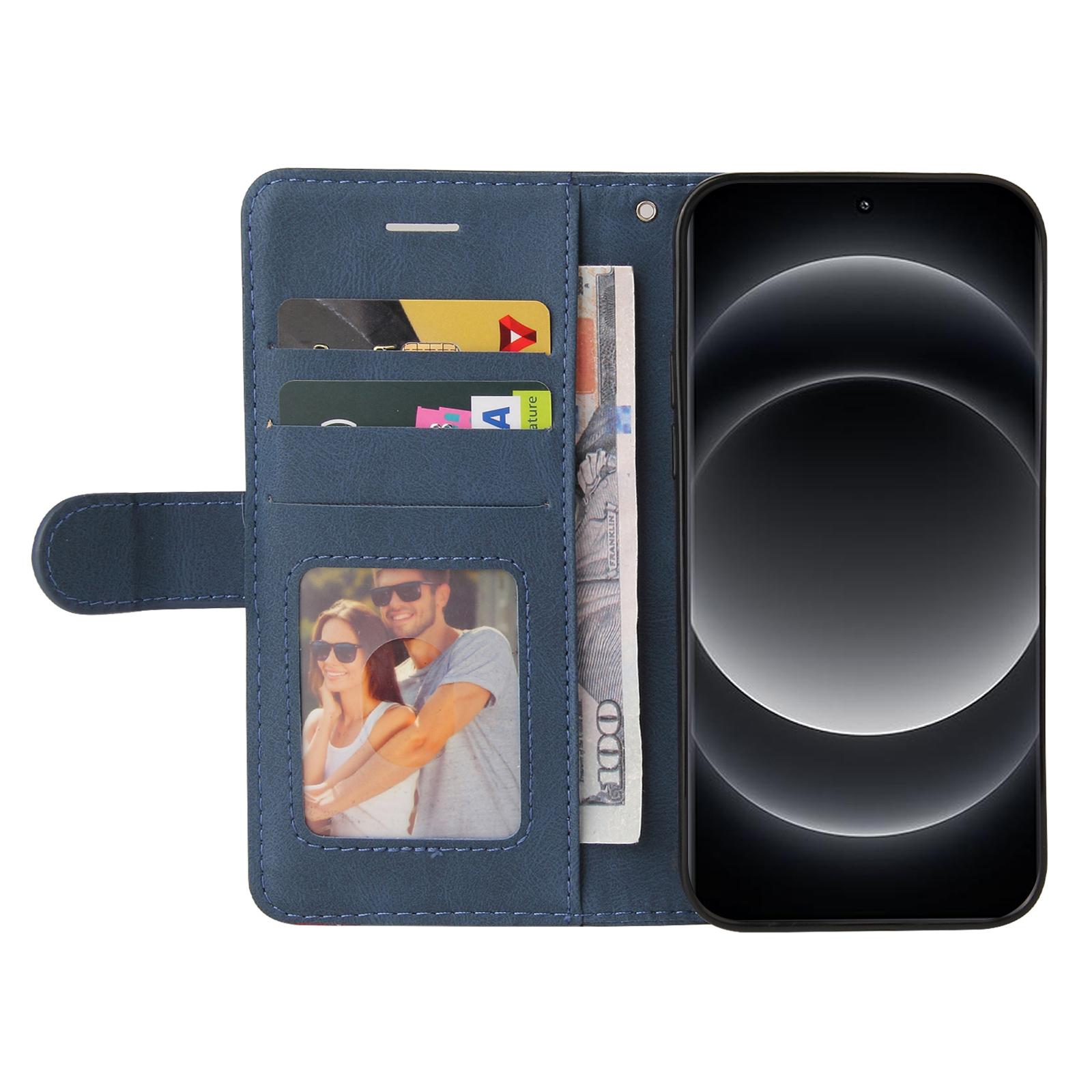 

For Xiaomi 14 Ultra Leather Case Wallet Stand Color Splicing Phone Cover Blue